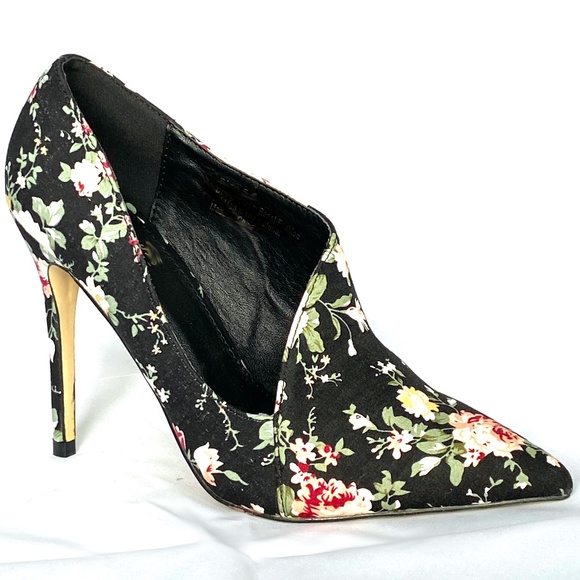Sexy Multi Color Floral Pointy Toe Deep V Cut Out Stiletto Heels Pink/White/Oliv - Picture 1 of 3